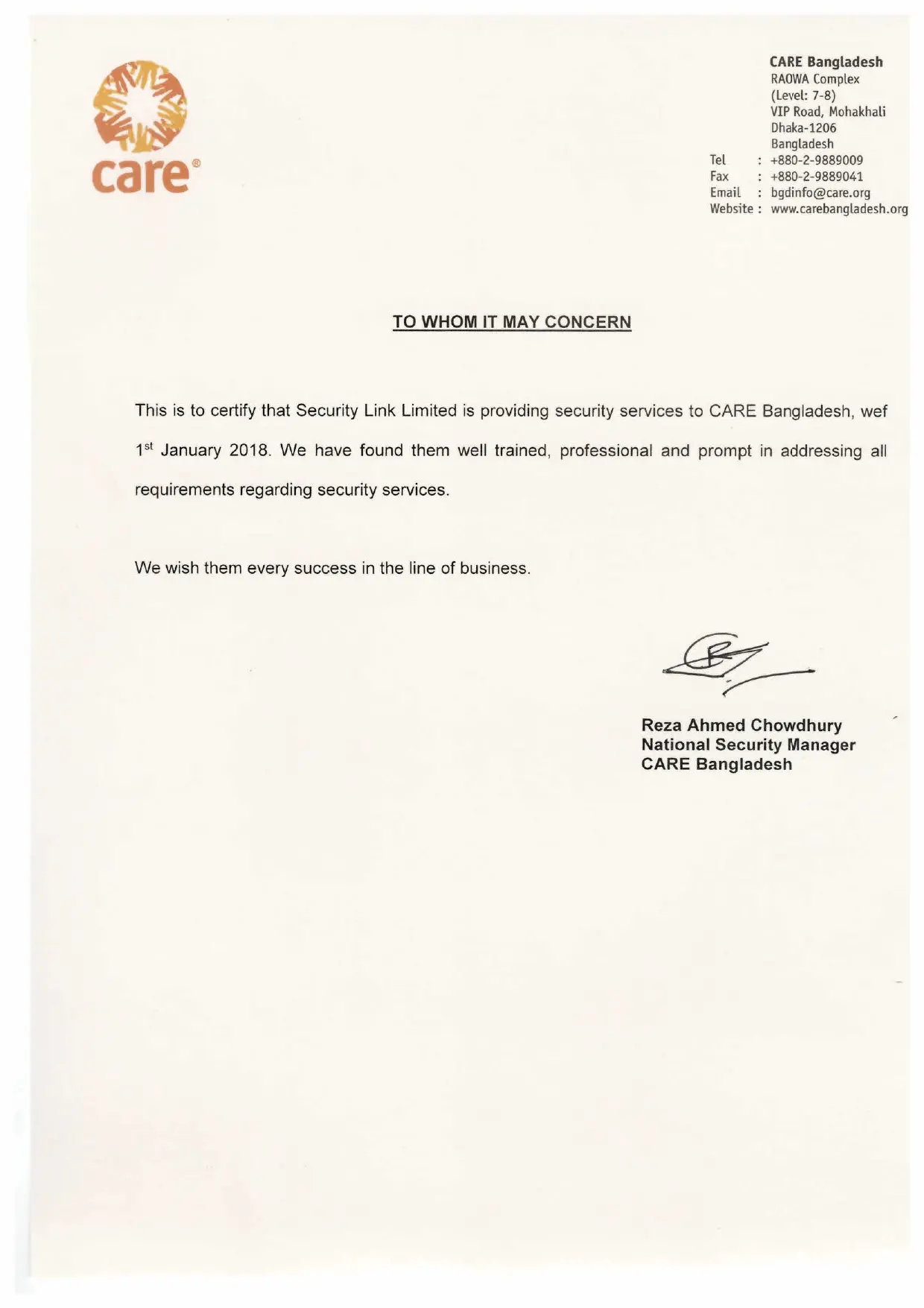Security service recognition