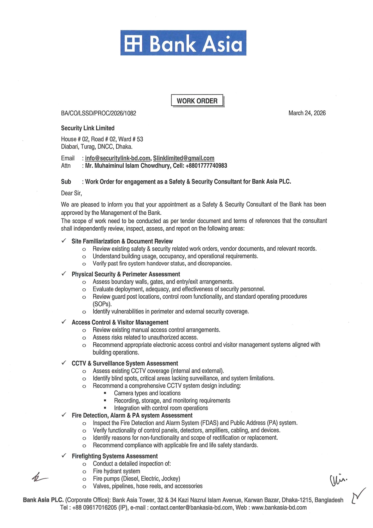 Safety & security consultancy work order